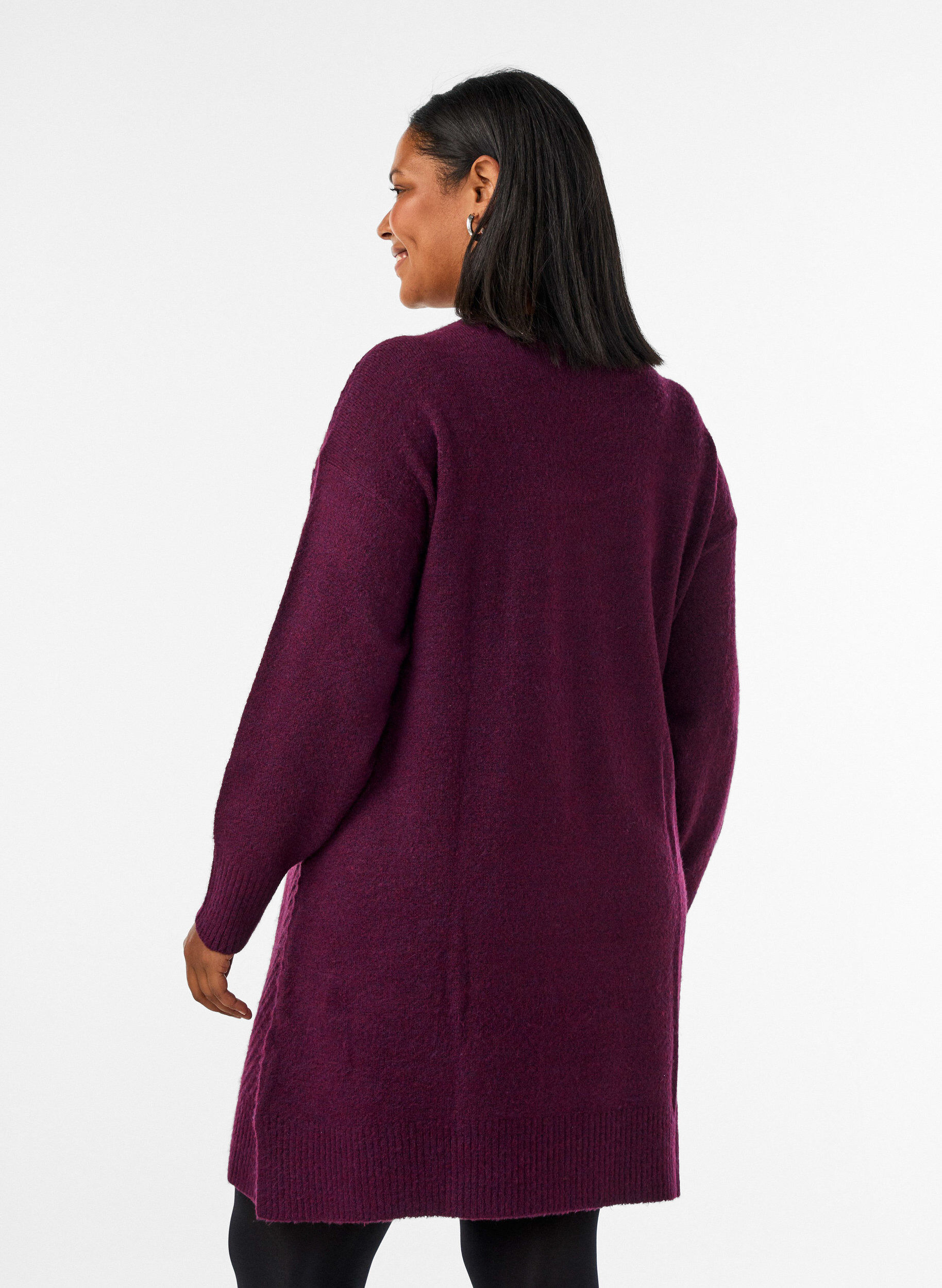 ZizzifashionShort knitted dress with a V-shaped textured pattern, Red, Model image number 2