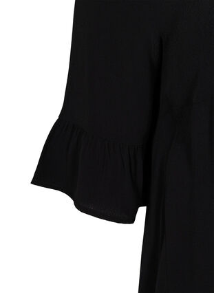 Viscose tunic with ruffled sleeves, Black Solid, Packshot image number 2