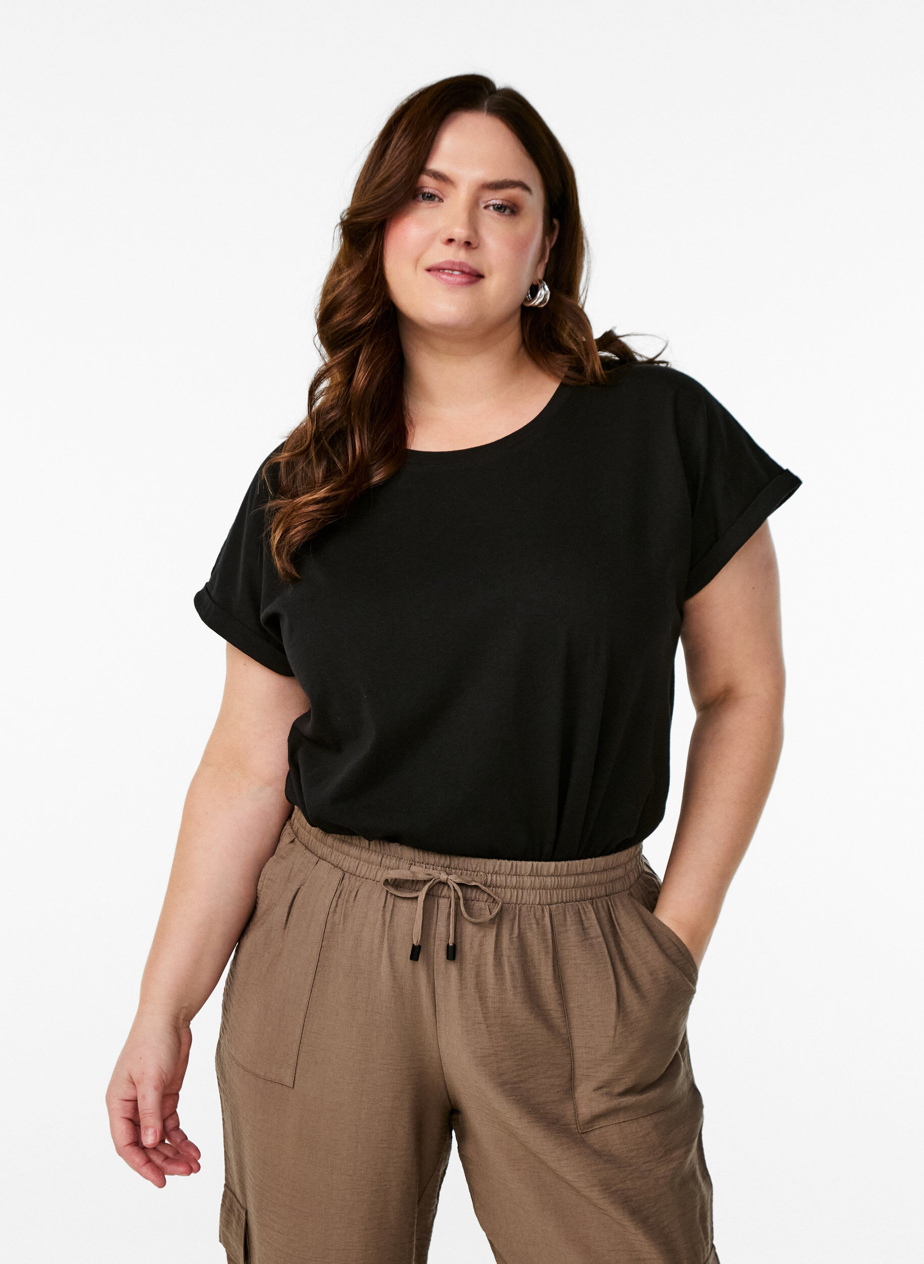 Zizzifashion Short sleeved cotton blend t-shirt, Black, Model image number 0