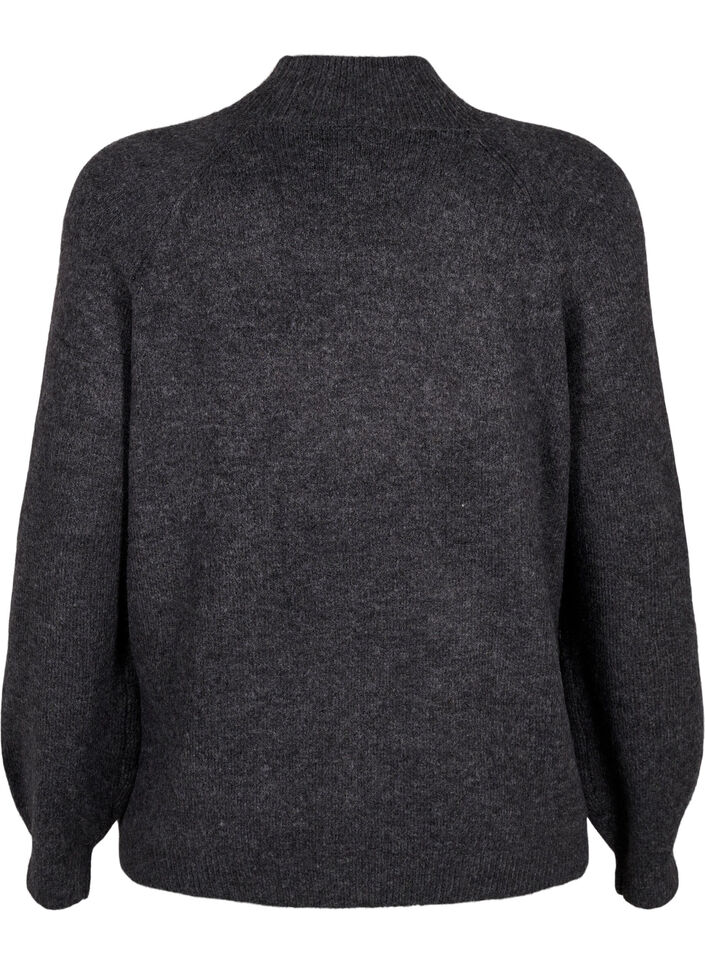 Knitted blouse with bow detail, Dark Grey White Mel., Packshot image number 1