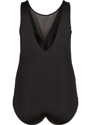 Swimsuit with mesh and draping, Black, Packshot image number 1