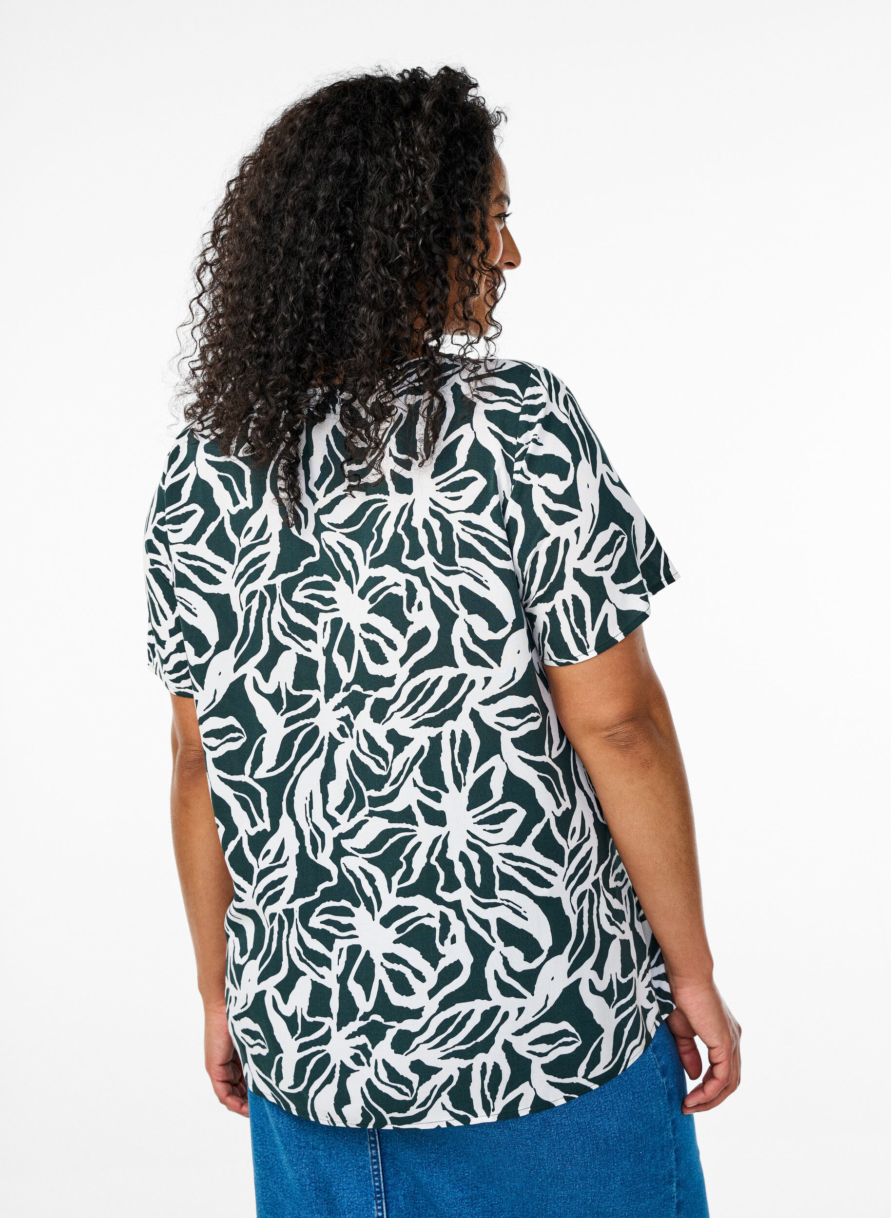Zizzifashion FLASH - Short sleeve viscose blouse with print, Green, Model image number 2