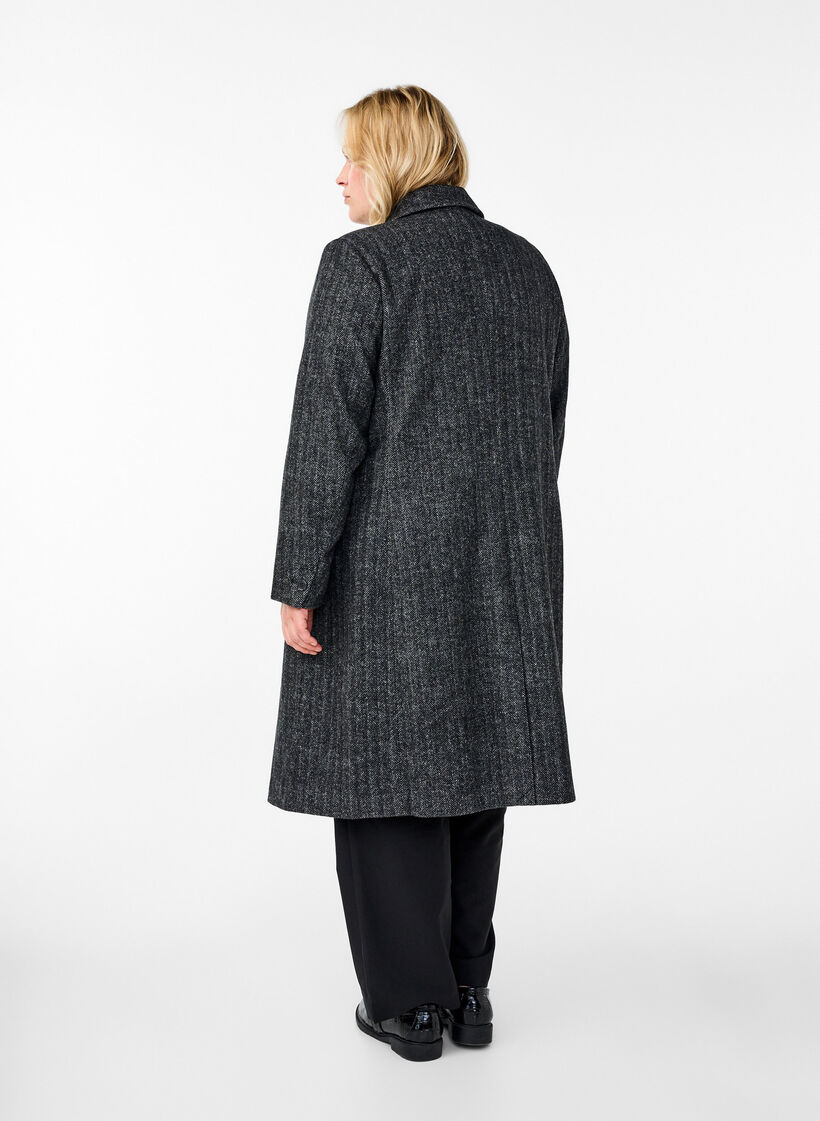 Long wool coat with herringbone pattern, Dark Grey Melange, Model image number 1
