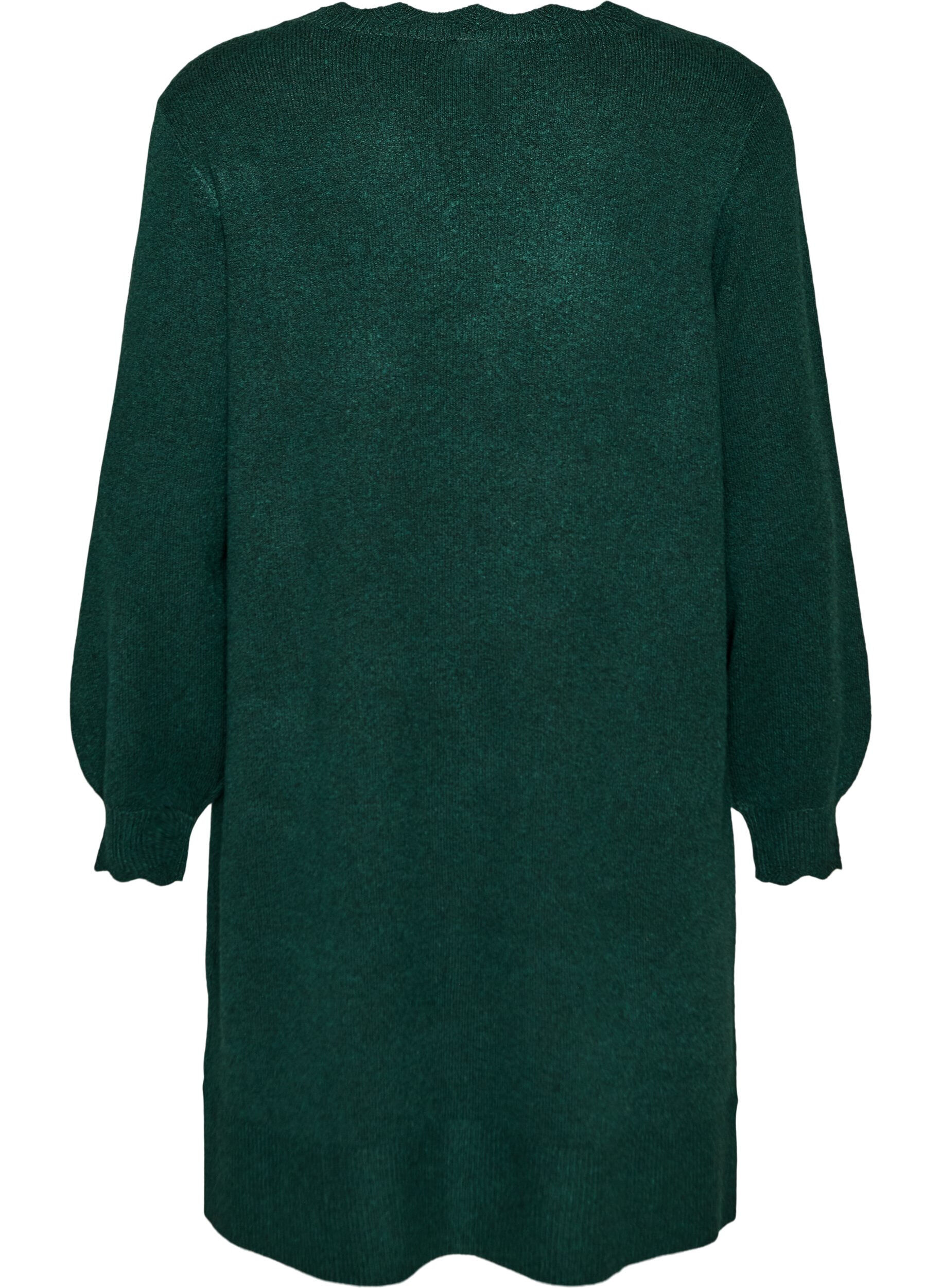 ZizzifashionShort knitted dress with wavy hem and slits, Green, Packshot image number 1