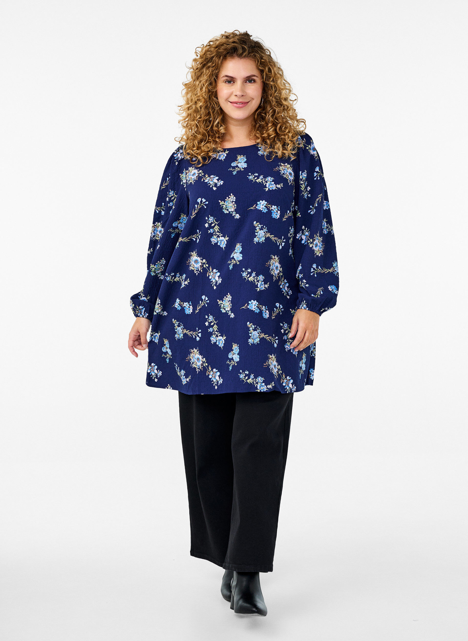 Zizzifashion FLASH - Long-sleeved tunic with a round neck, Blue, Model image number 1