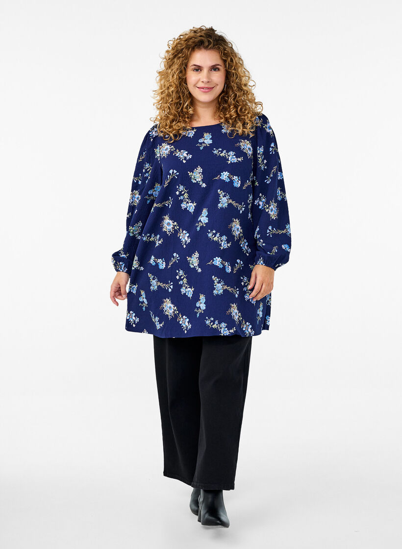 FLASH - Long-sleeved tunic with a round neck, Blue, Model image number 1