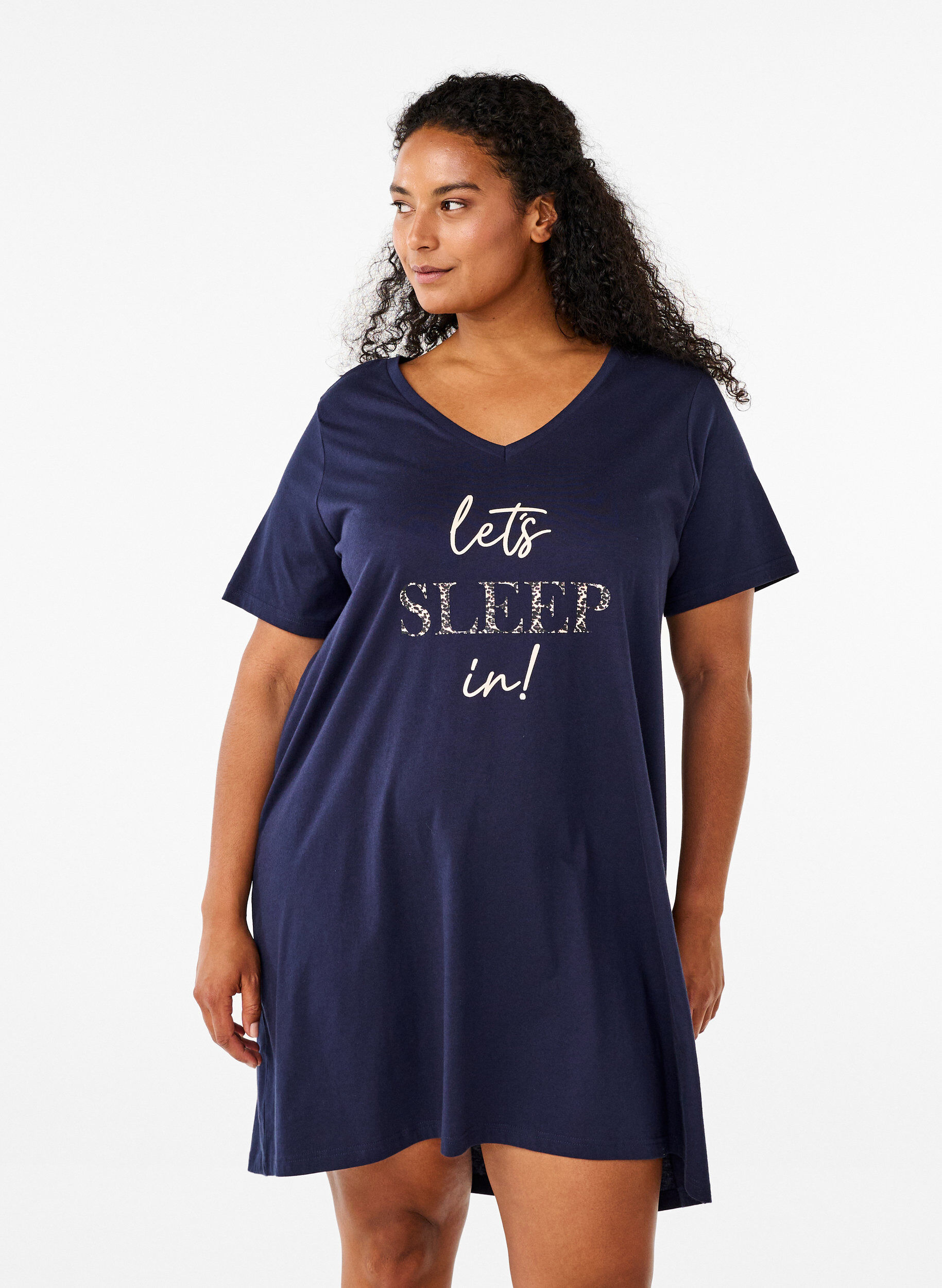 Zizzifashion Organic cotton nightgown with v-neck, Blue, Model image number 0