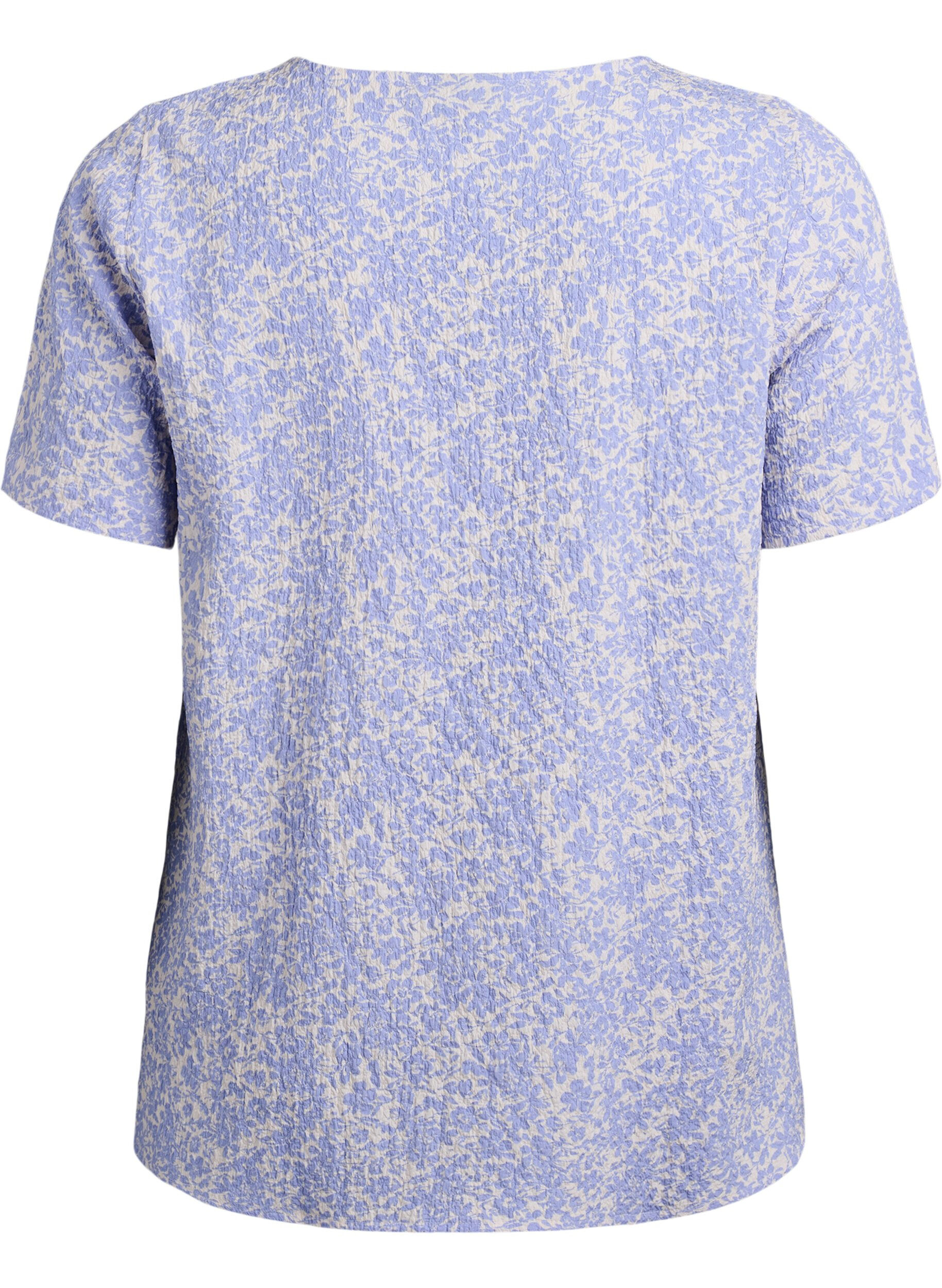 Zizzifashion Short-sleeved blouse with texture, Blue, Packshot image number 1