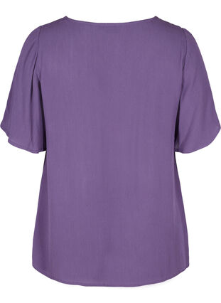 Short-sleeved viscose blouse with lace, Loganberry, Packshot image number 1