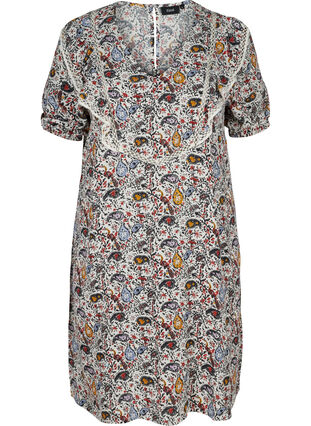 Short-sleeved viscose dress with print, Powder Puff AOP, Packshot image number 0