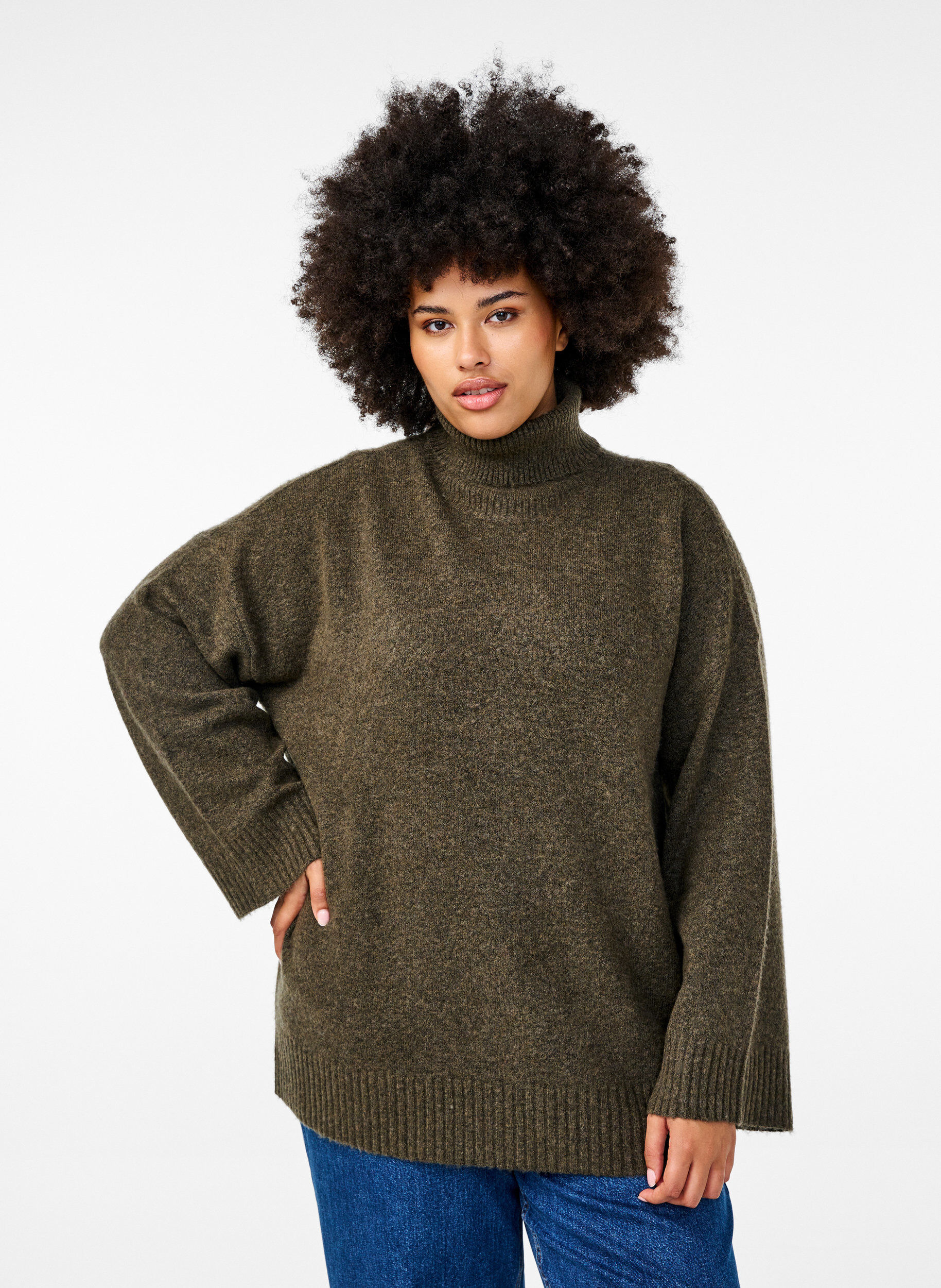 Zizzifashion Knitted turtleneck blouse, Sea Turtle Mel., Model image number 0