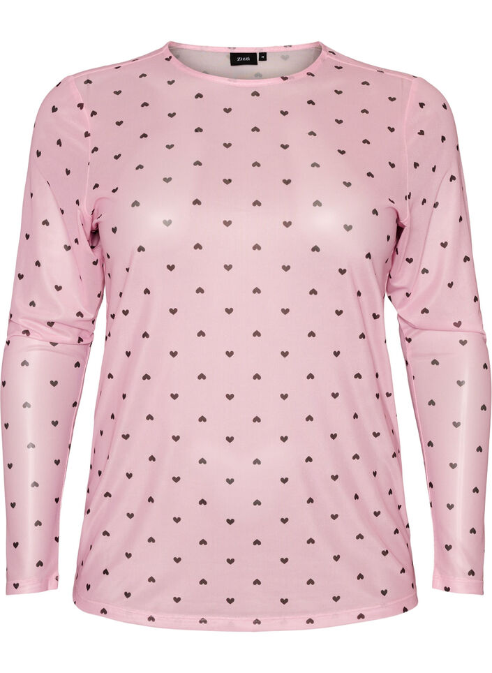 Mesh blouse with print, Pink, Packshot image number 0