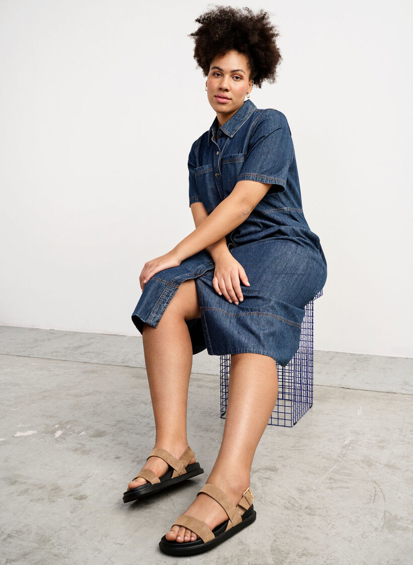 Wide fit sandal in suede, Brown, Image image number 0