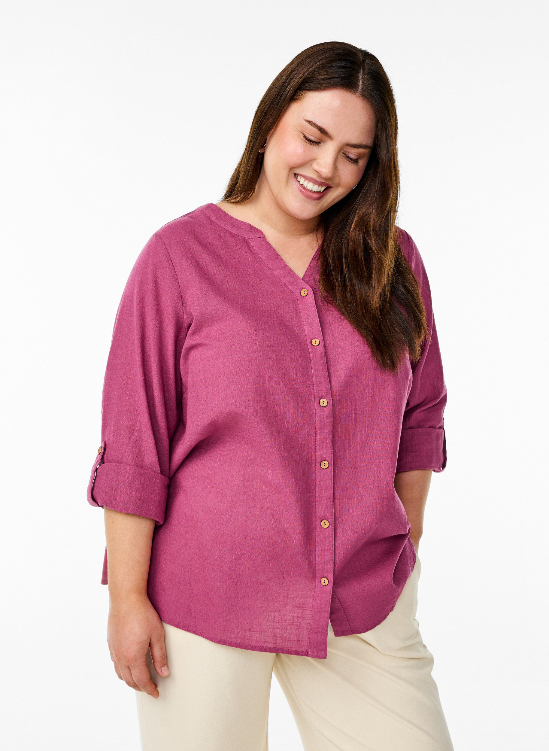 ZizzifashionCotton shirt blouse with a v-neck, Red, Model image number 0