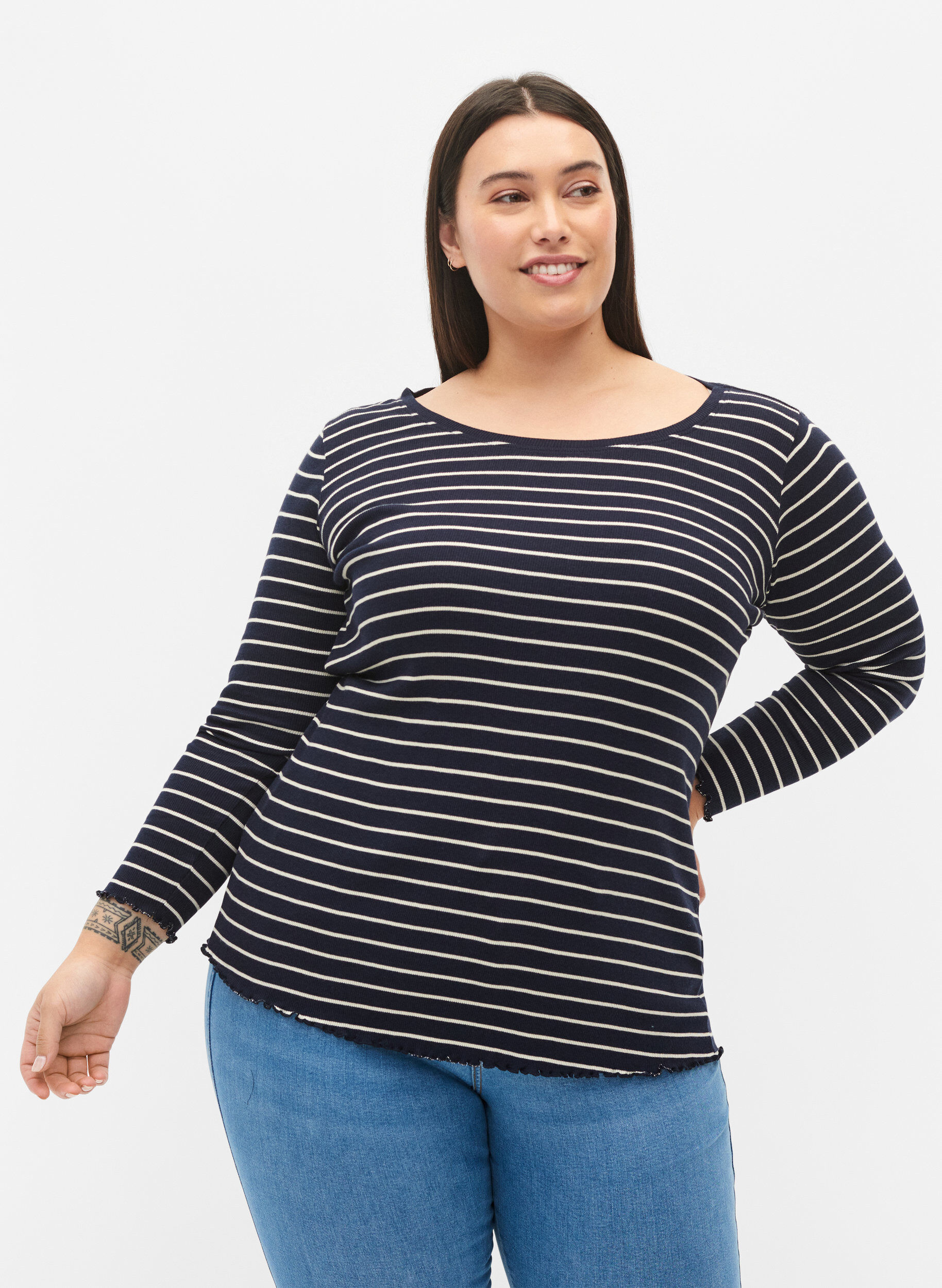 Zizzifashion Striped top with round neck, Night Sky Stripe, Model image number 0