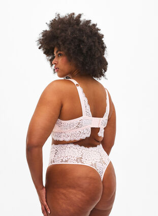 Lace g-string with high waist, Peach Blush, Model image number 1