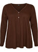 Long-sleeved t-shirt with V-neck and buttons, Brown, Packshot image number 0