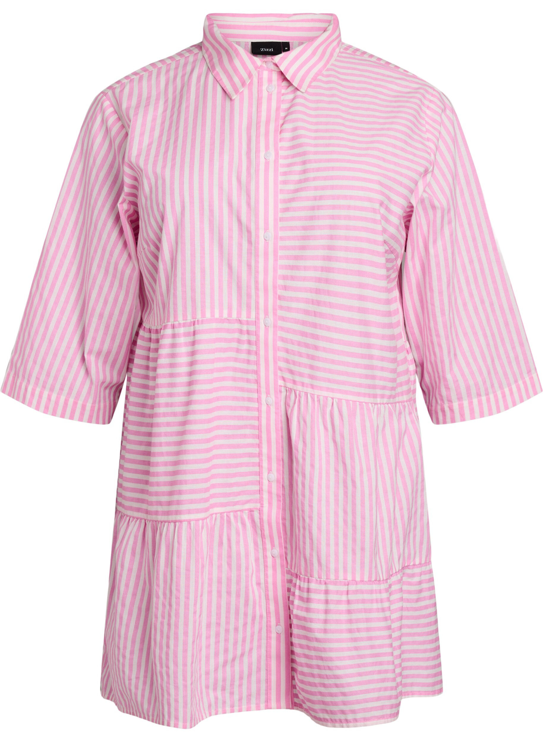 Zizzifashion Striped tunic with 3/4 sleeves and an A-line shape, Pink, Packshot image number 0