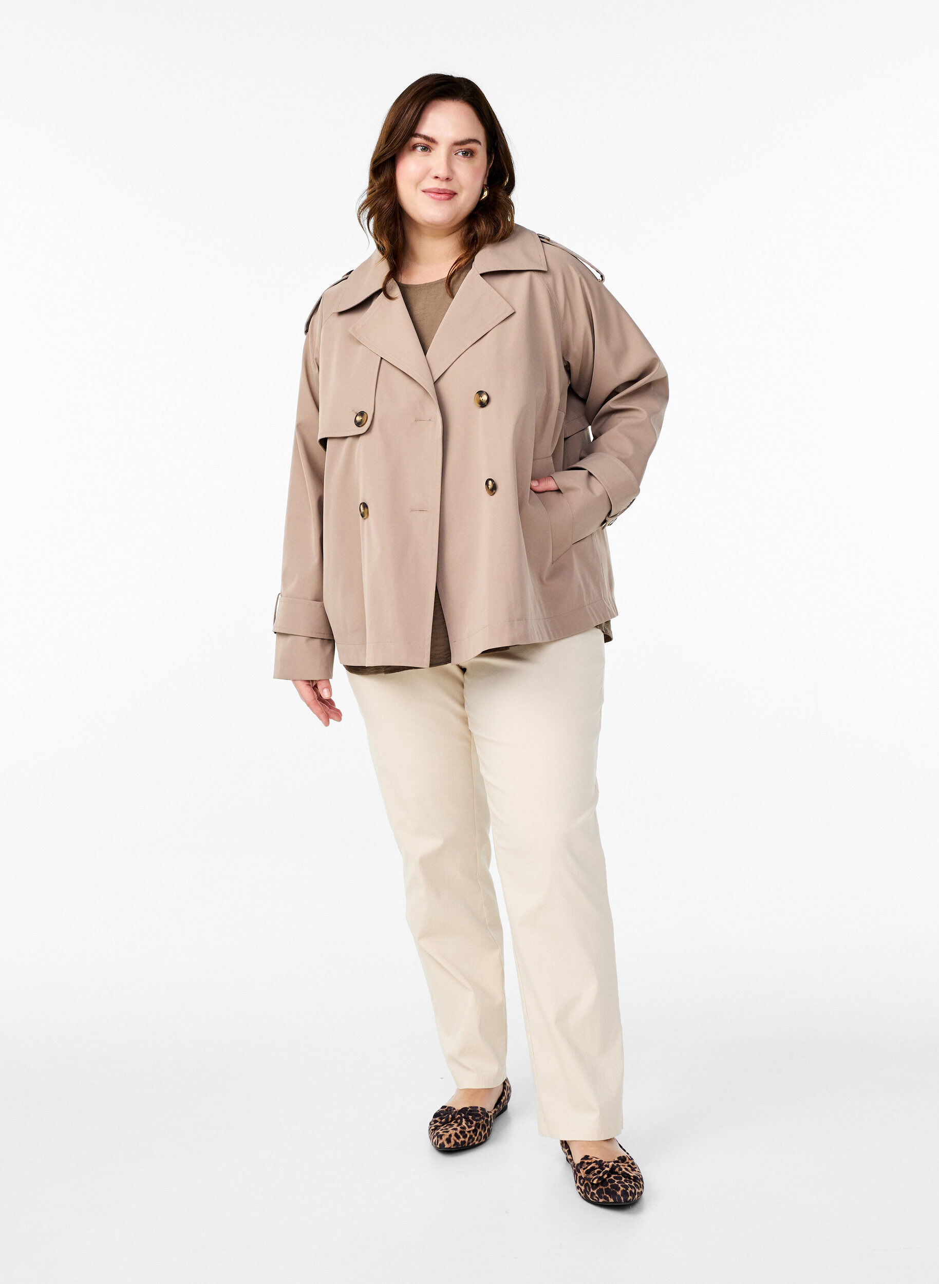 Zizzifashion Short trench coat with classic details, Grey, Model image number 1