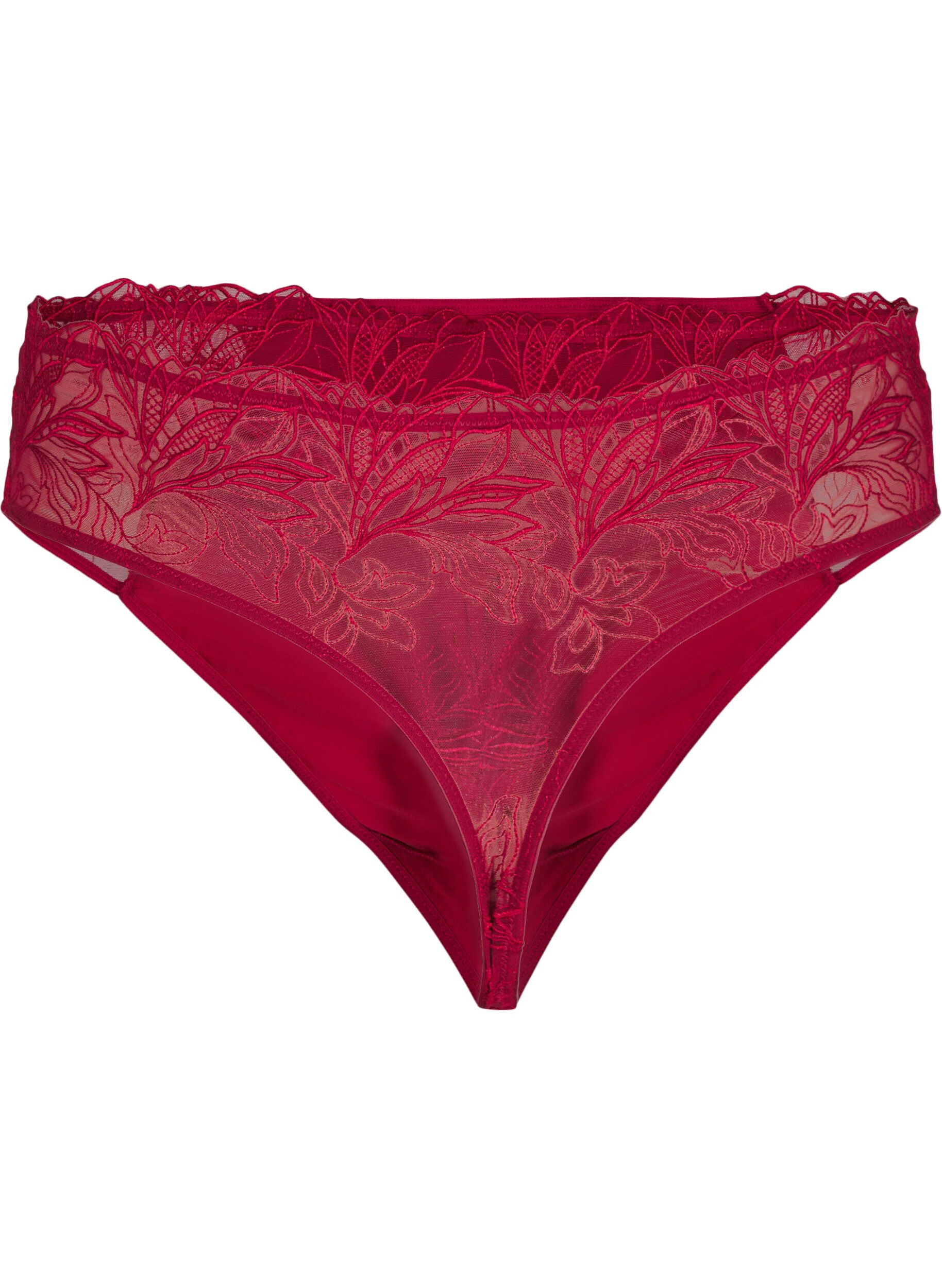 Zizzifashion Microfiber thong with lace, Red, Packshot image number 1