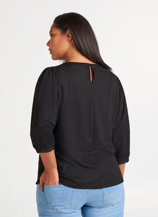 Blouse with 3/4 length sleeves, Black, Model image number 1
