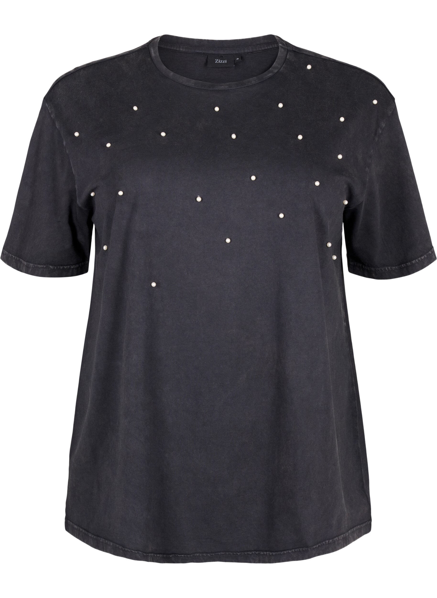 Zizzifashion T-shirt with pearls, Grey washed, Packshot image number 0