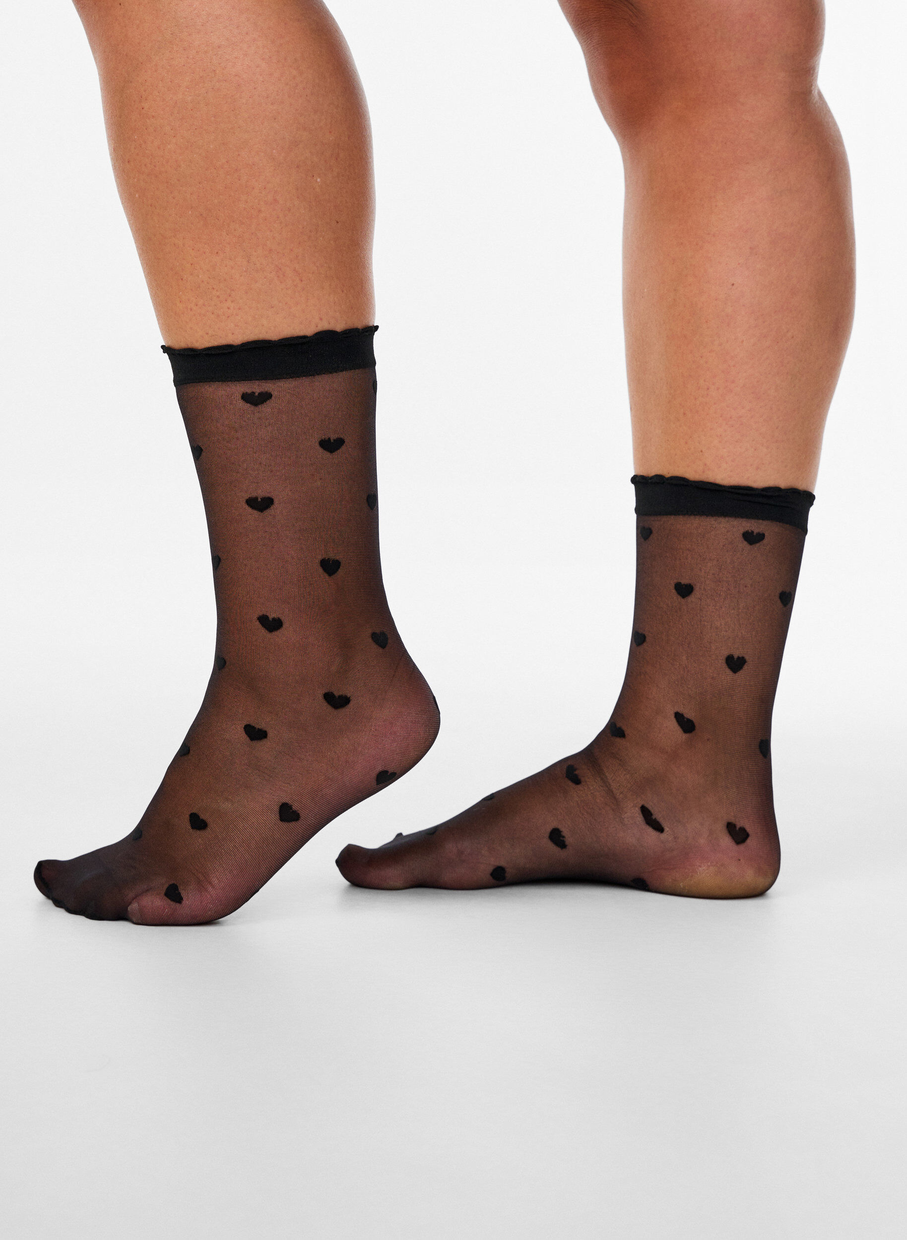 Zizzifashion 2-Pack Ankle socks with hearts, Black, Model image number 1