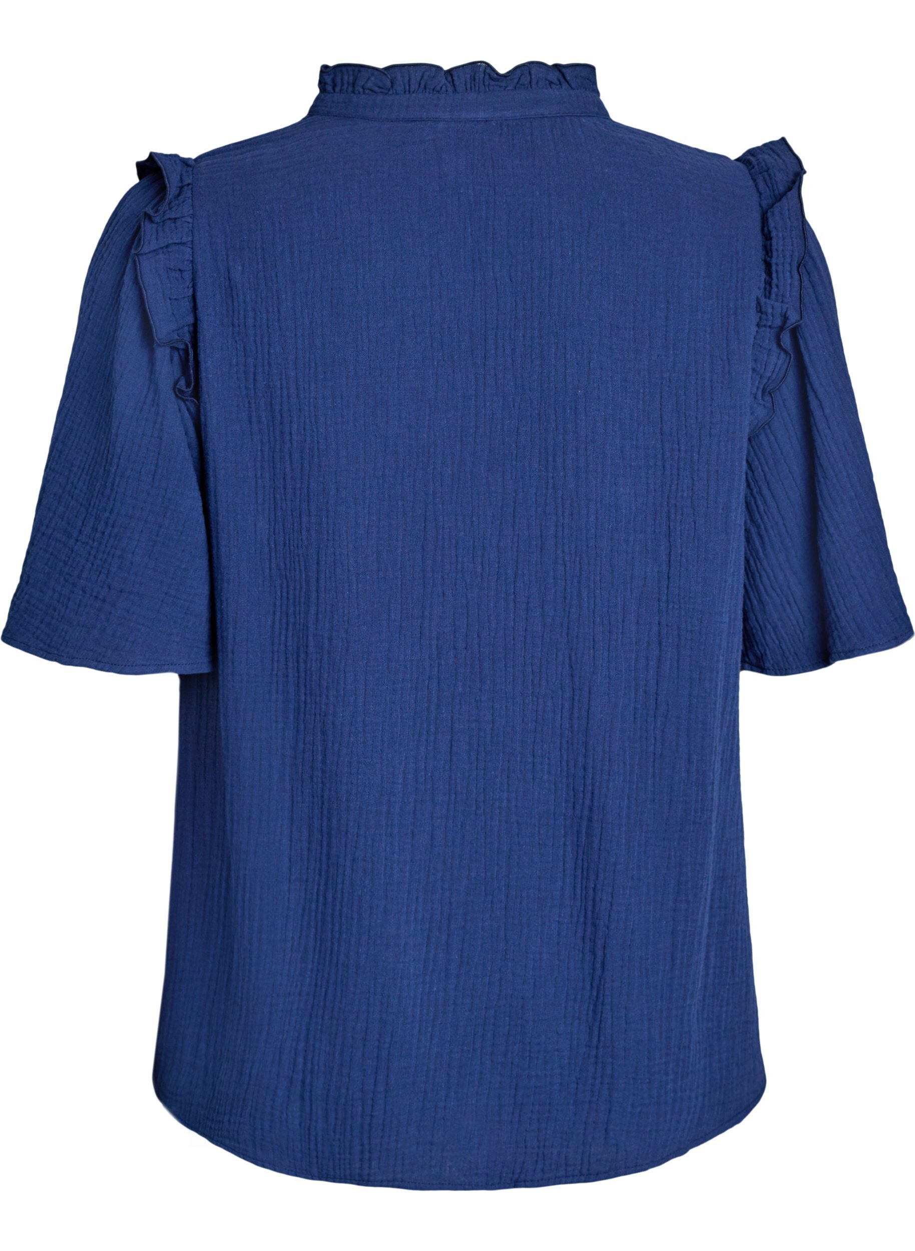 Zizzifashion Blouse in cotton muslin with broderie anglaise and 1/2 sleeves, Blue, Packshot image number 1