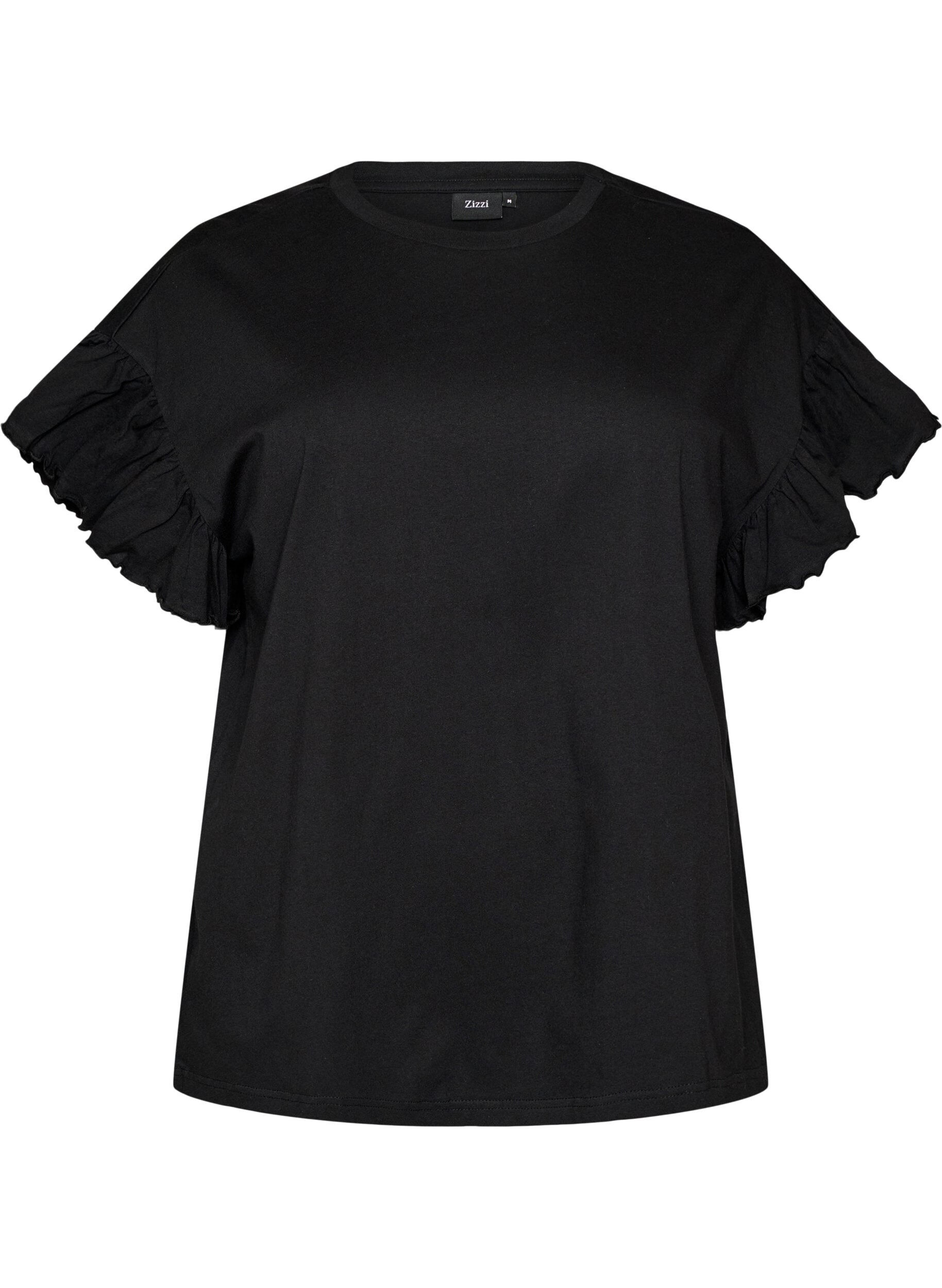 Zizzifashion Organic cotton T-shirt with ruffle sleeves, Black, Packshot image number 0