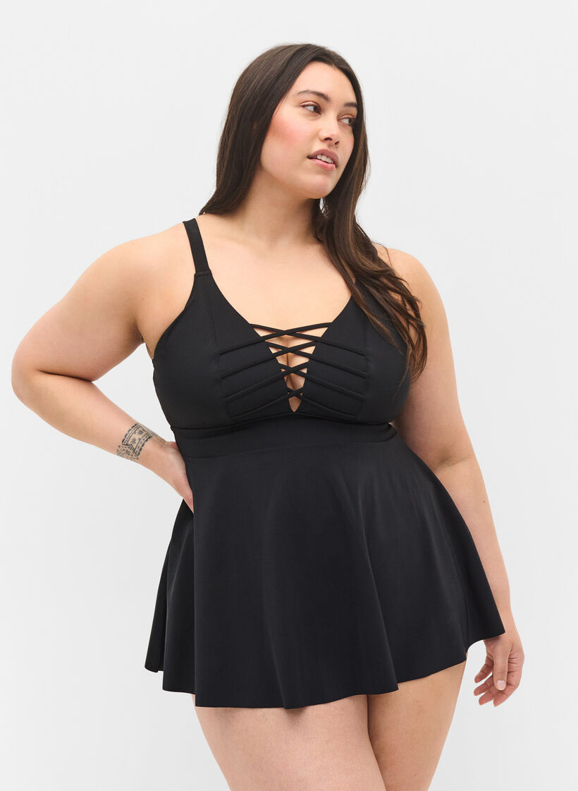 Swimming dress with string details, Black, Model image number 0
