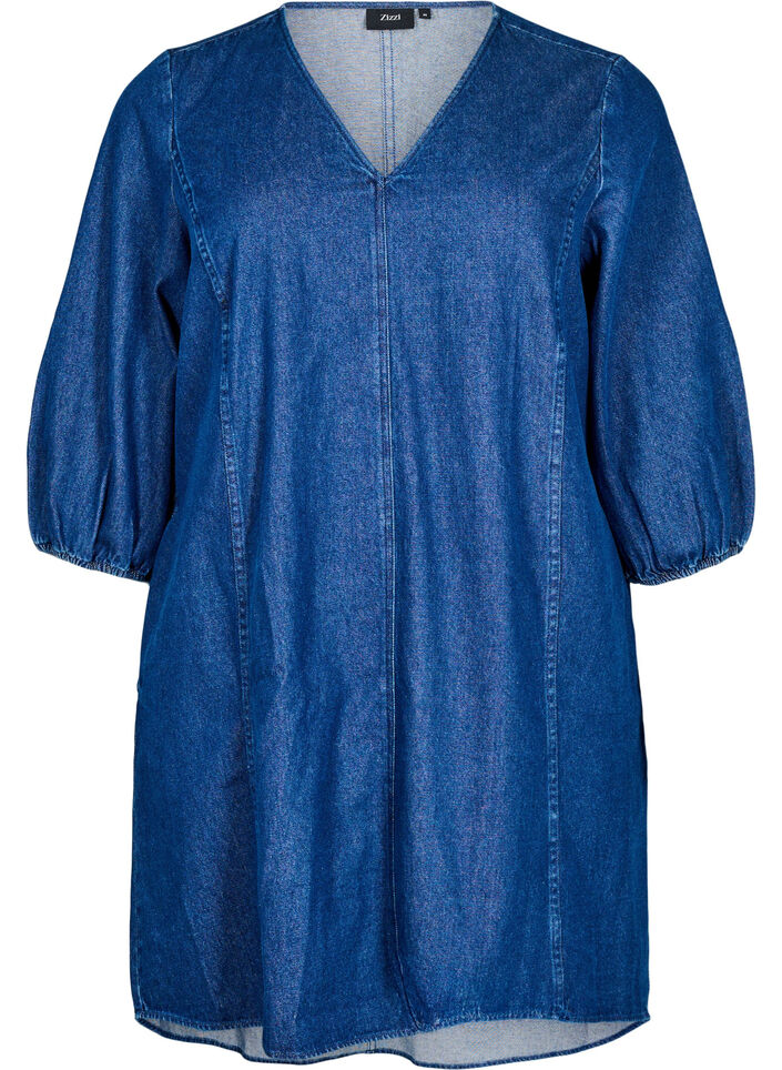 Short denim dress with 3/4 sleeves, Blue, Packshot image number 0