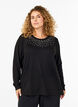 Blouse with pearl embellishment, Black, Model image number 0