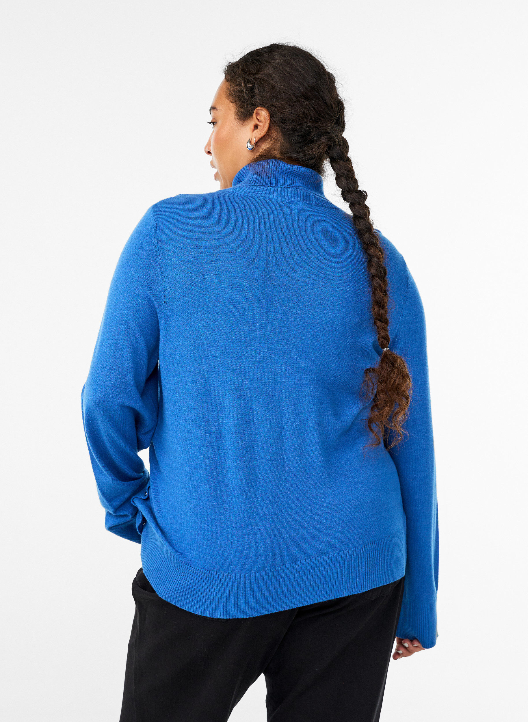 Zizzifashion Knitted blouse with turtleneck and side buttons, Blue, Model image number 2