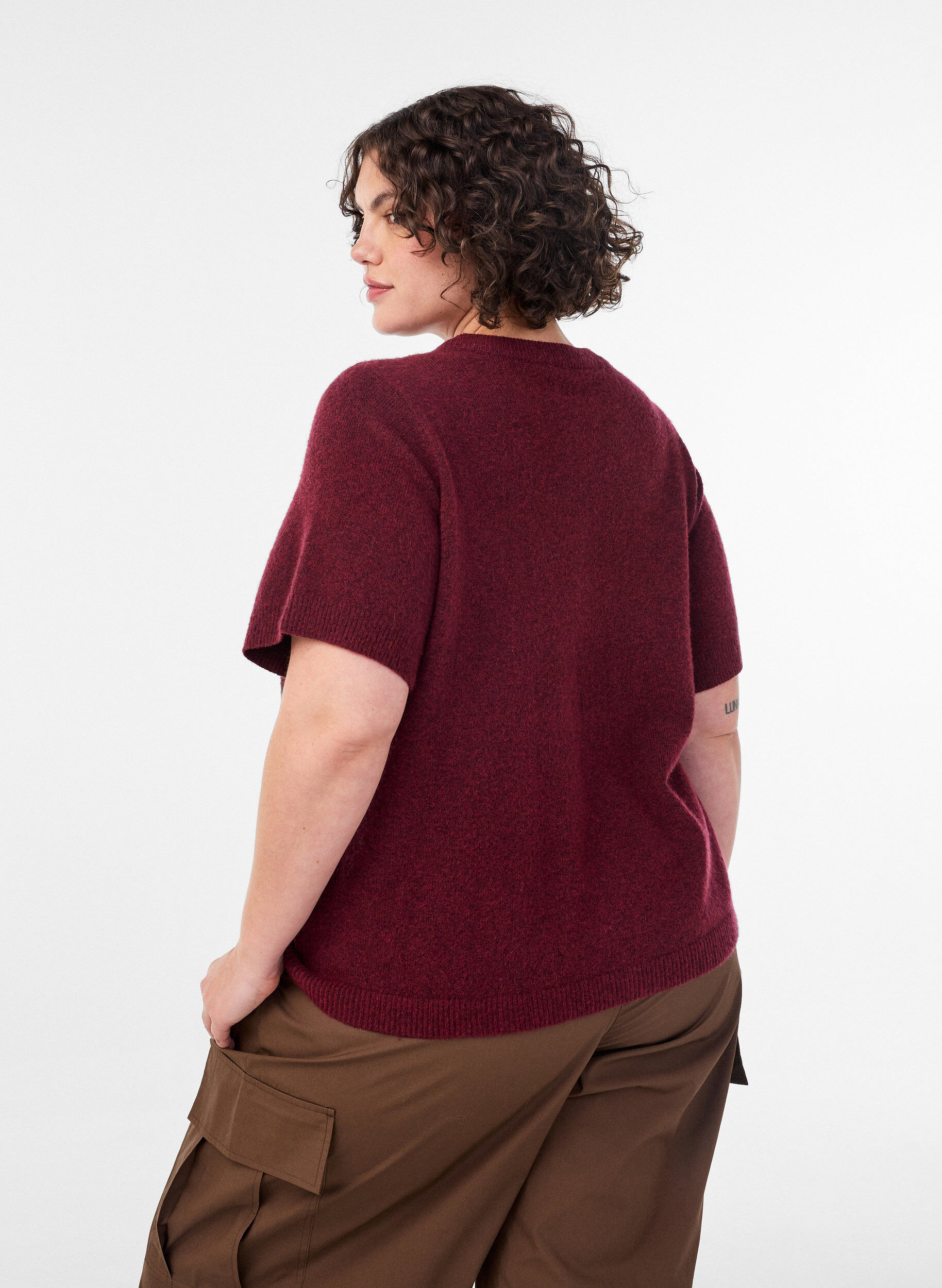 ZizzifashionKnit cardigan with short sleeves, Red, Model image number 2