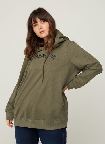 Hooded sweatshirt with print, Army Mel., Model image number 0