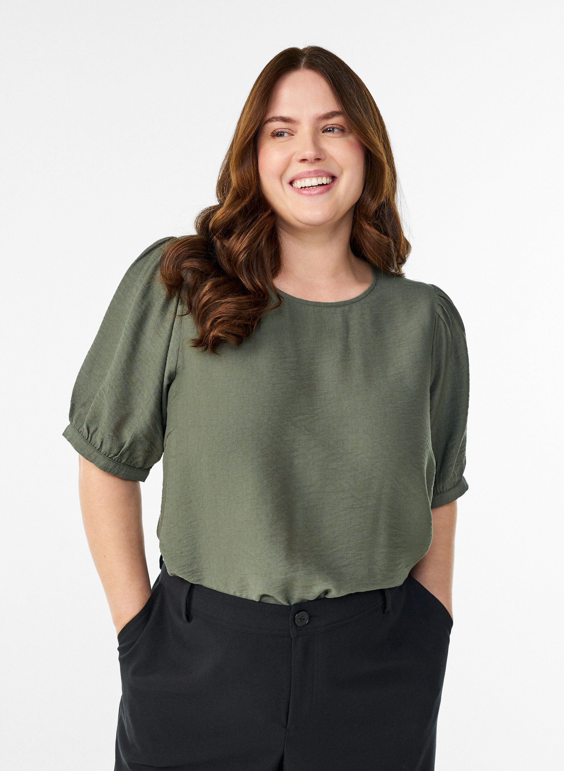 Viscose blouse with 1/2 sleeves, Green, Model