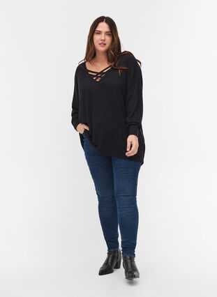 Promotional item - Long-sleeved viscose blouse with v-neck, Black, Model image number 2