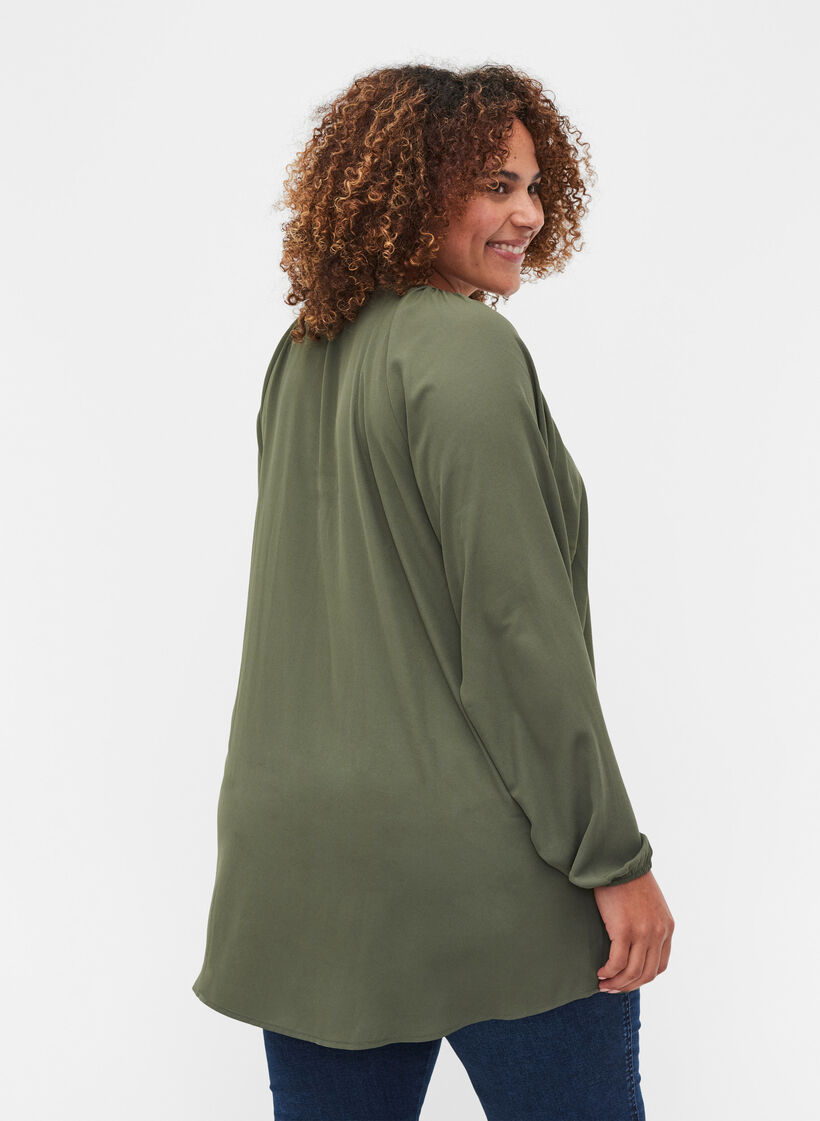 Long-sleeved v-neck blouse with studs, Thyme, Model image number 1