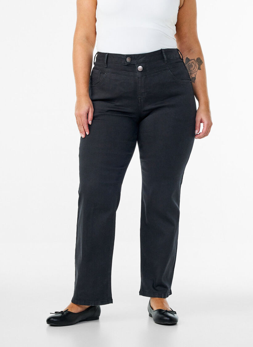 Regular fit Gemma jeans with high waist, Black, Model image number 2