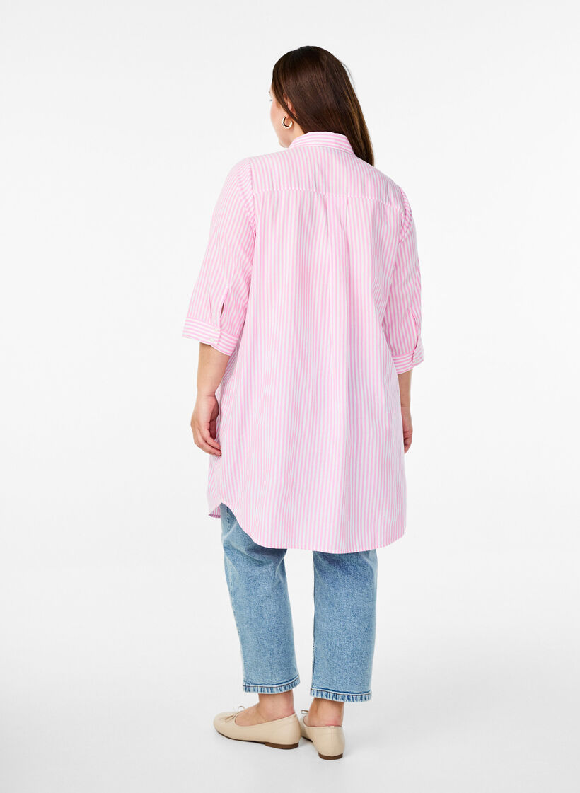 Long striped shirt with 3/4 sleeves, Pink, Model image number 2