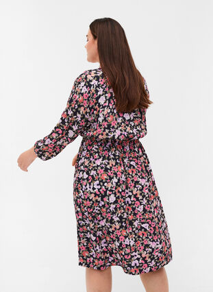 Floral viscose dress with 3/4 sleeves, Flower AOP, Model image number 1