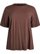 Short-sleeved woven blouse with round neck, Brown, Packshot image number 0