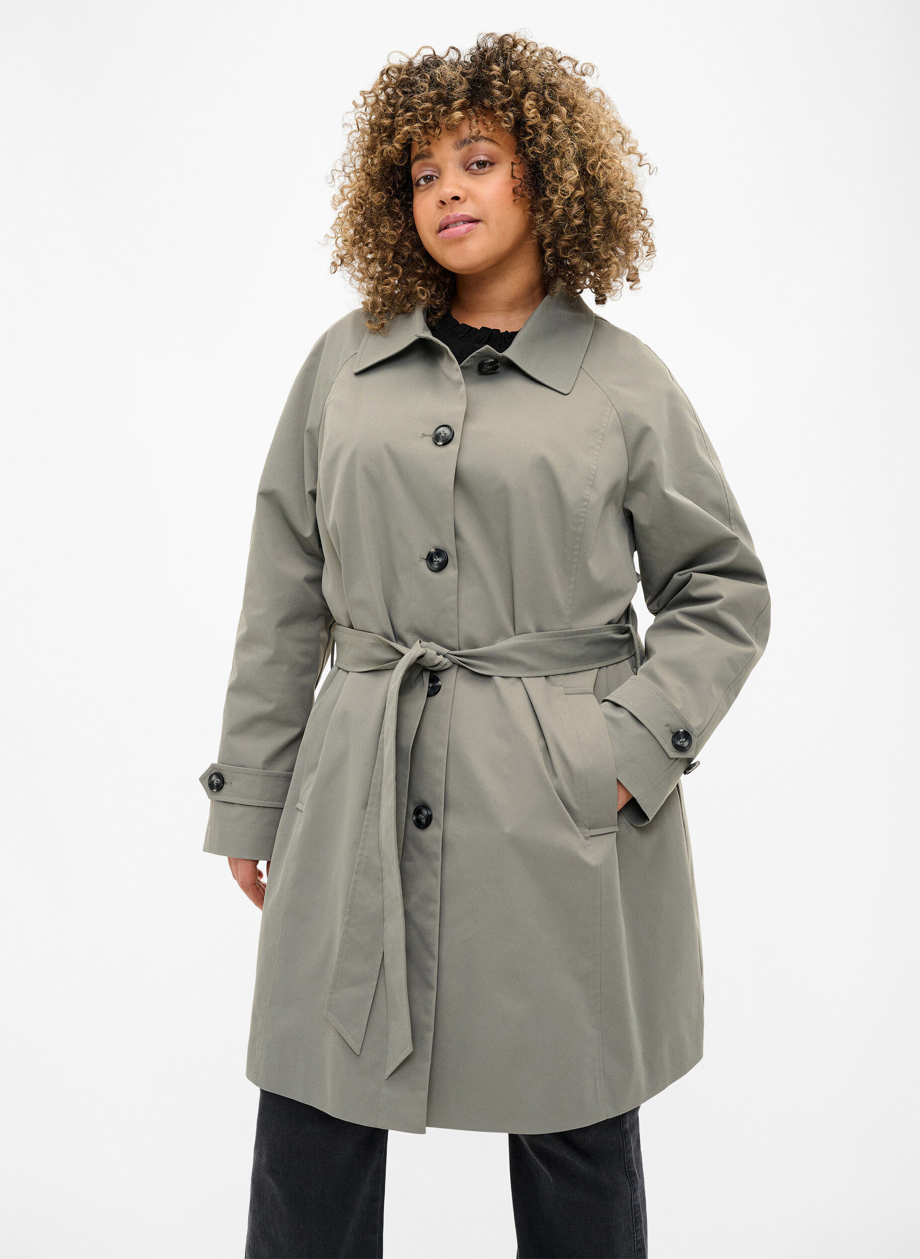 Zizzifashion Trench coat with pockets and belt, Sea Spray, Model image number 0