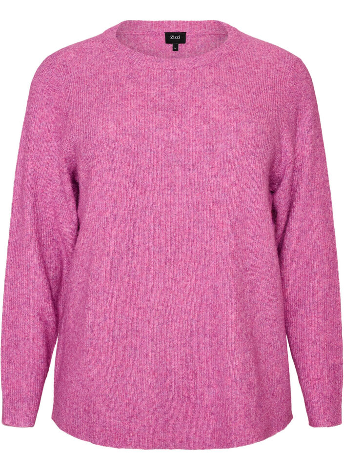 Melange knit blouse with round neck, Purple, Packshot image number 0