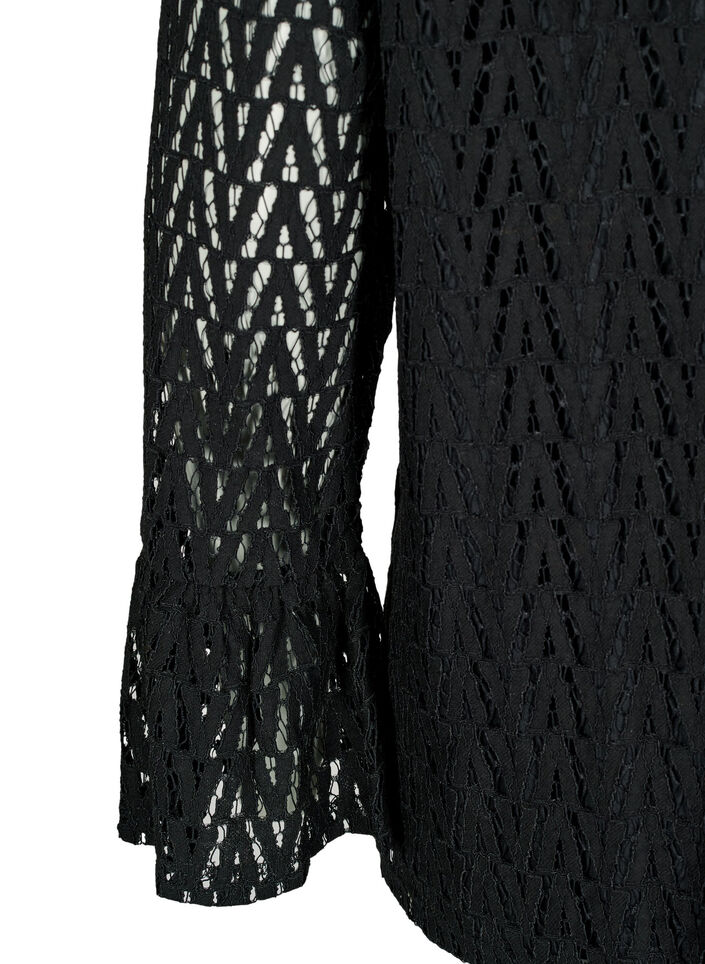 Lace blouse with ruffled sleeves, Black, Packshot image number 3