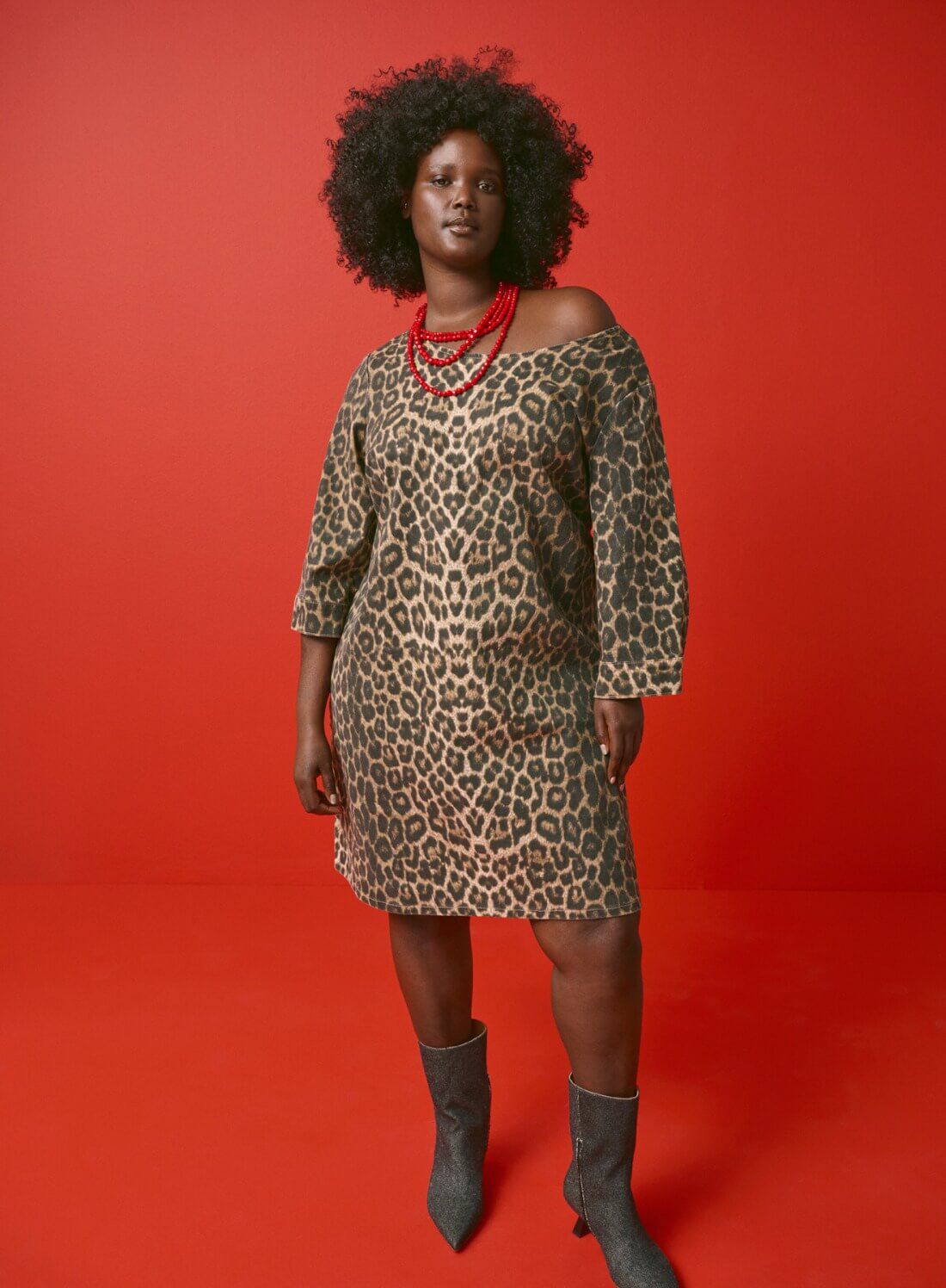 Zizzifashion Denim dress with leopard print, , Model