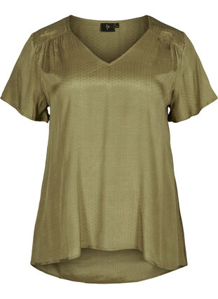 Short-sleeved viscose blouse, Ivy green, Packshot image number 0