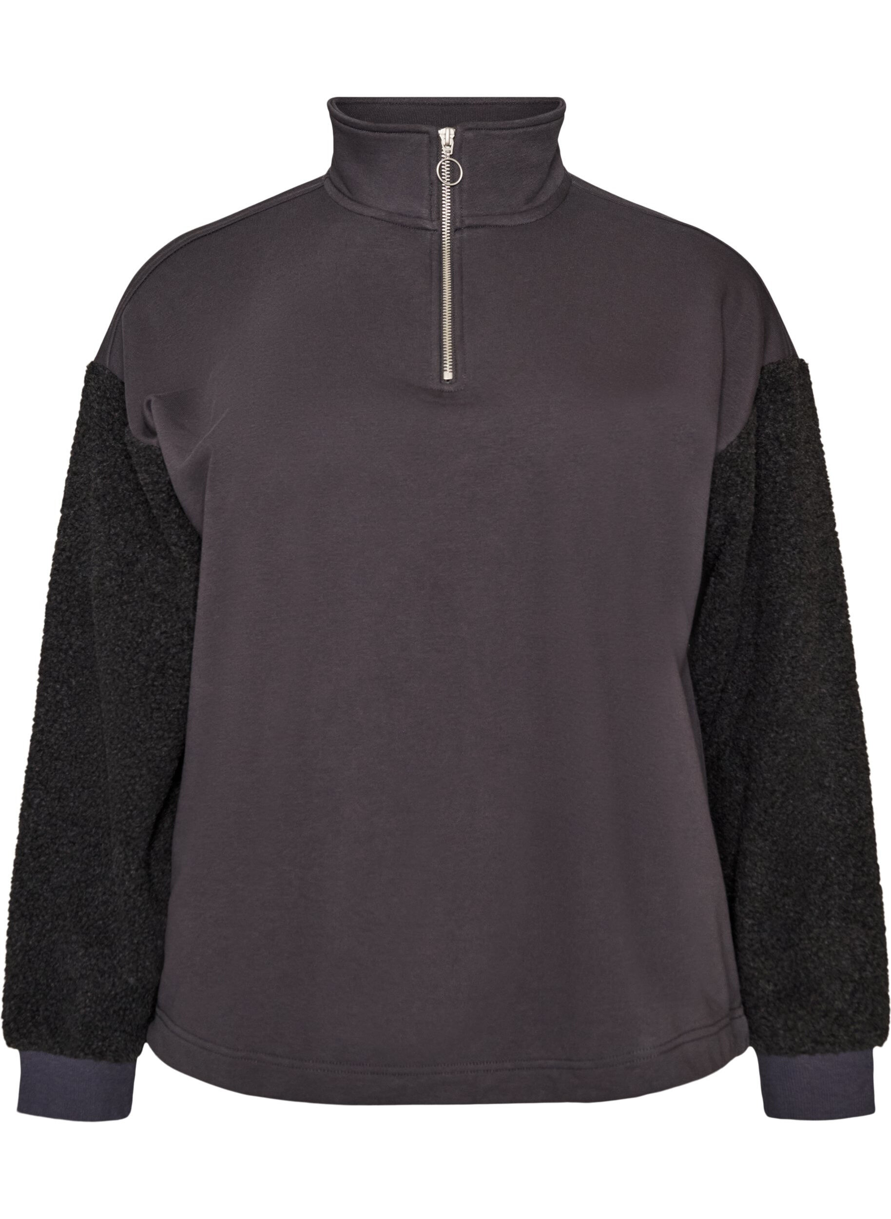 Sweatshirt with teddy sleeves and a high neck