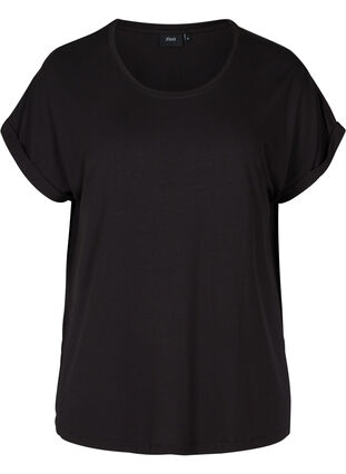 Round neck t-shirt made from a viscose mix, Black, Packshot image number 0