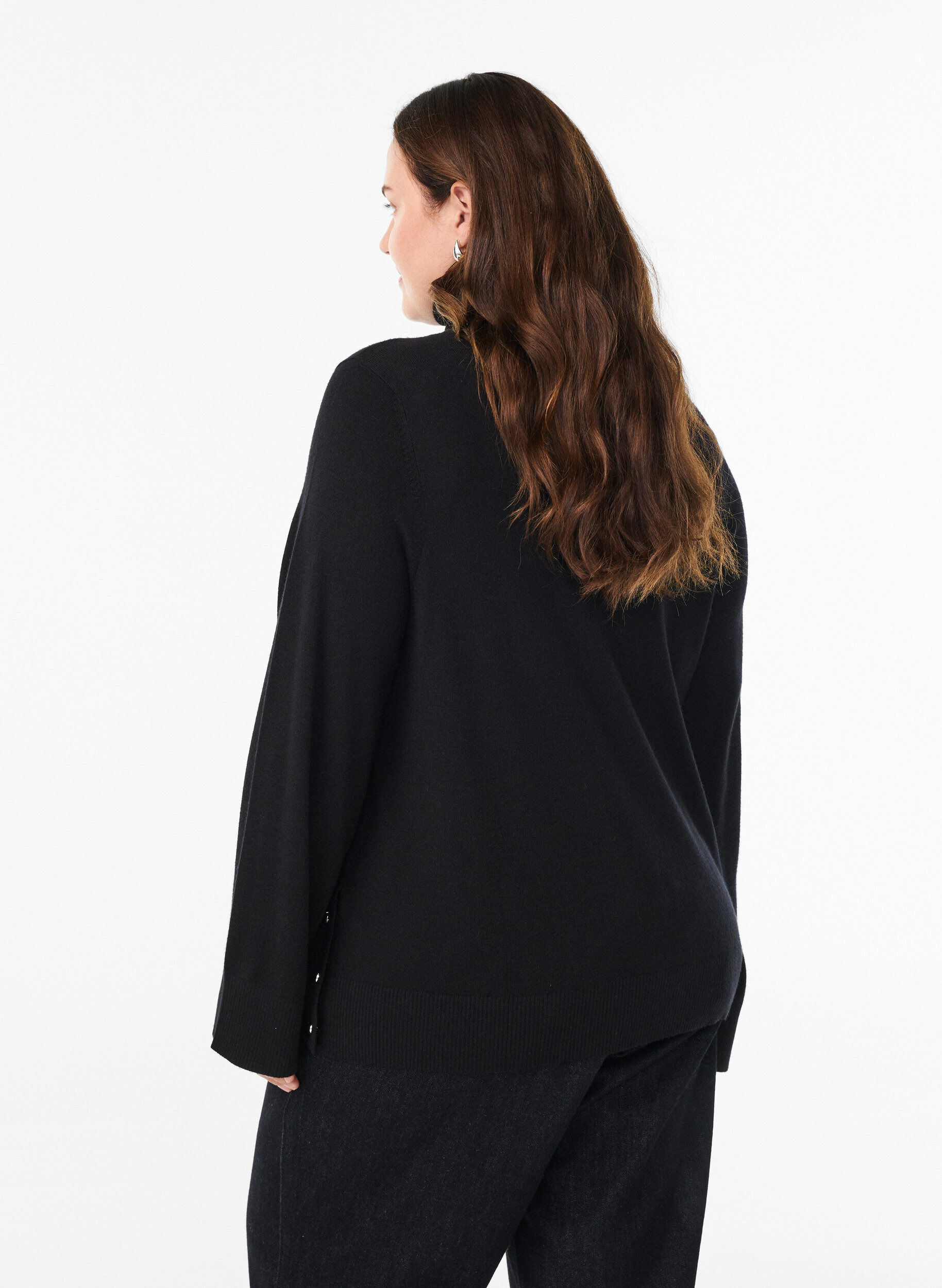 Zizzifashion Knitted blouse with turtleneck and side buttons, Black, Model image number 2